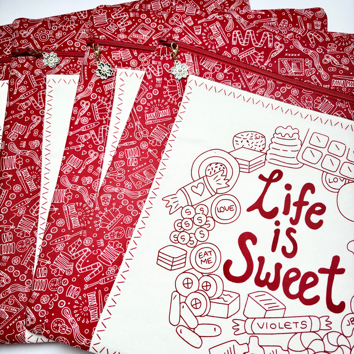 Large craft storage pouch with Say It With a Stitch fabric – handmade
