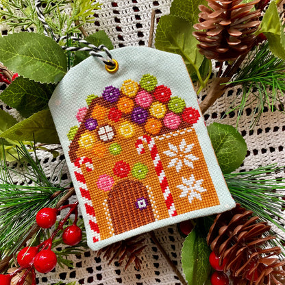 Gingerbread House cross-stitch mini kit with icing and candy details 
