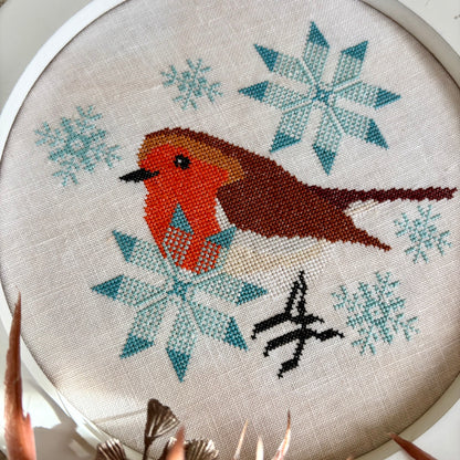 Robin in Winter Cross-stitch Pattern
