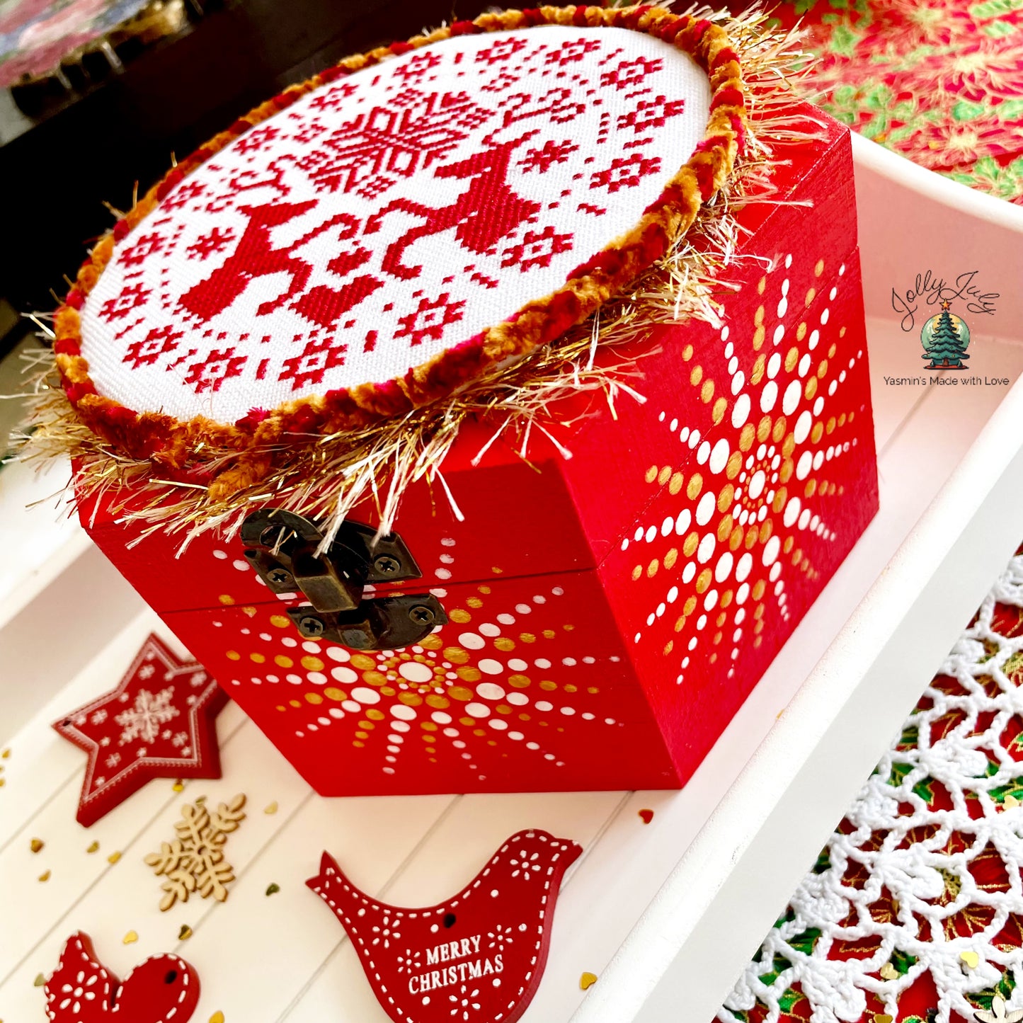 "Exclusive Nordic folk embroidery box with holiday stitching theme