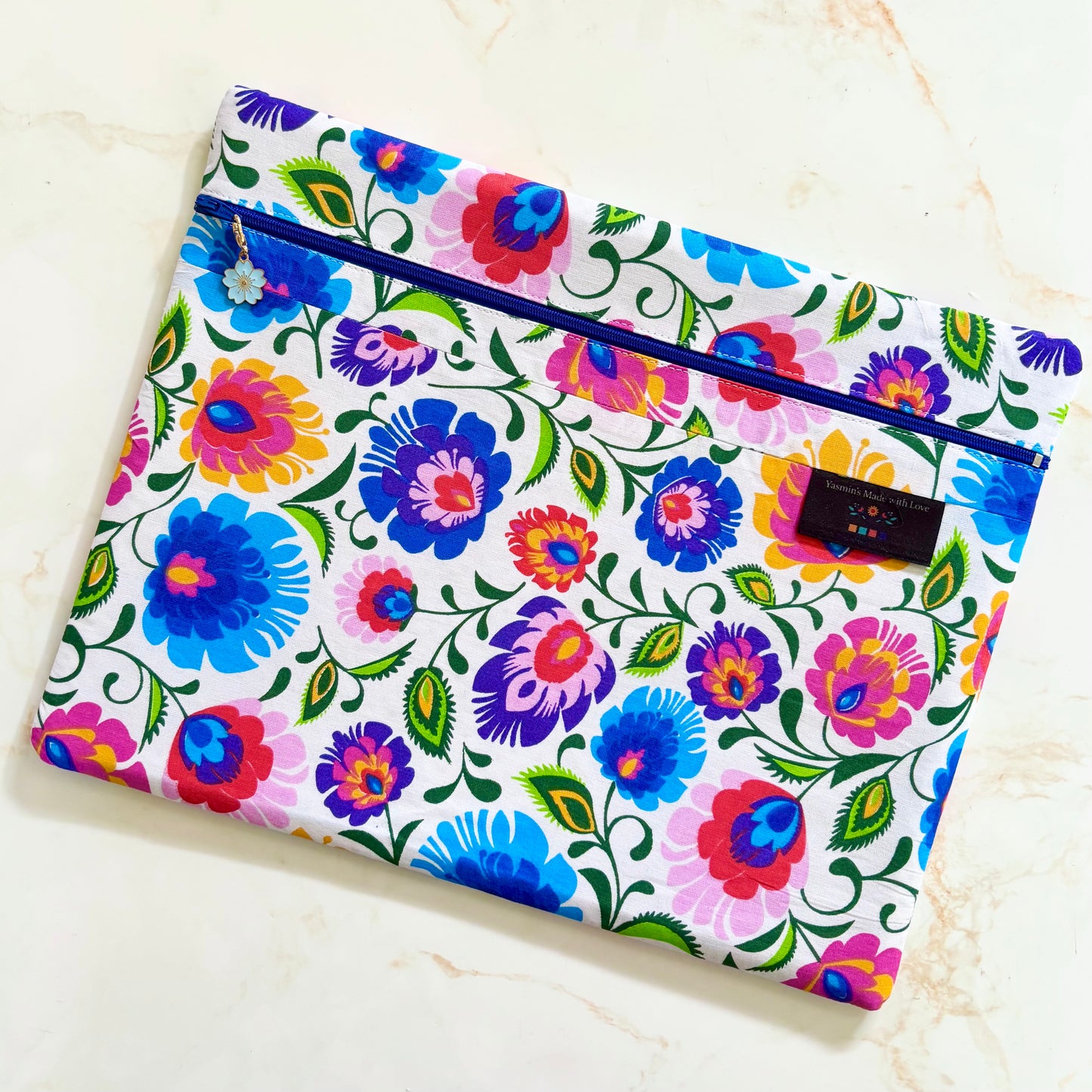 Folk Floral Project Bag 11"×14" (27.9cm × 35.6cm)