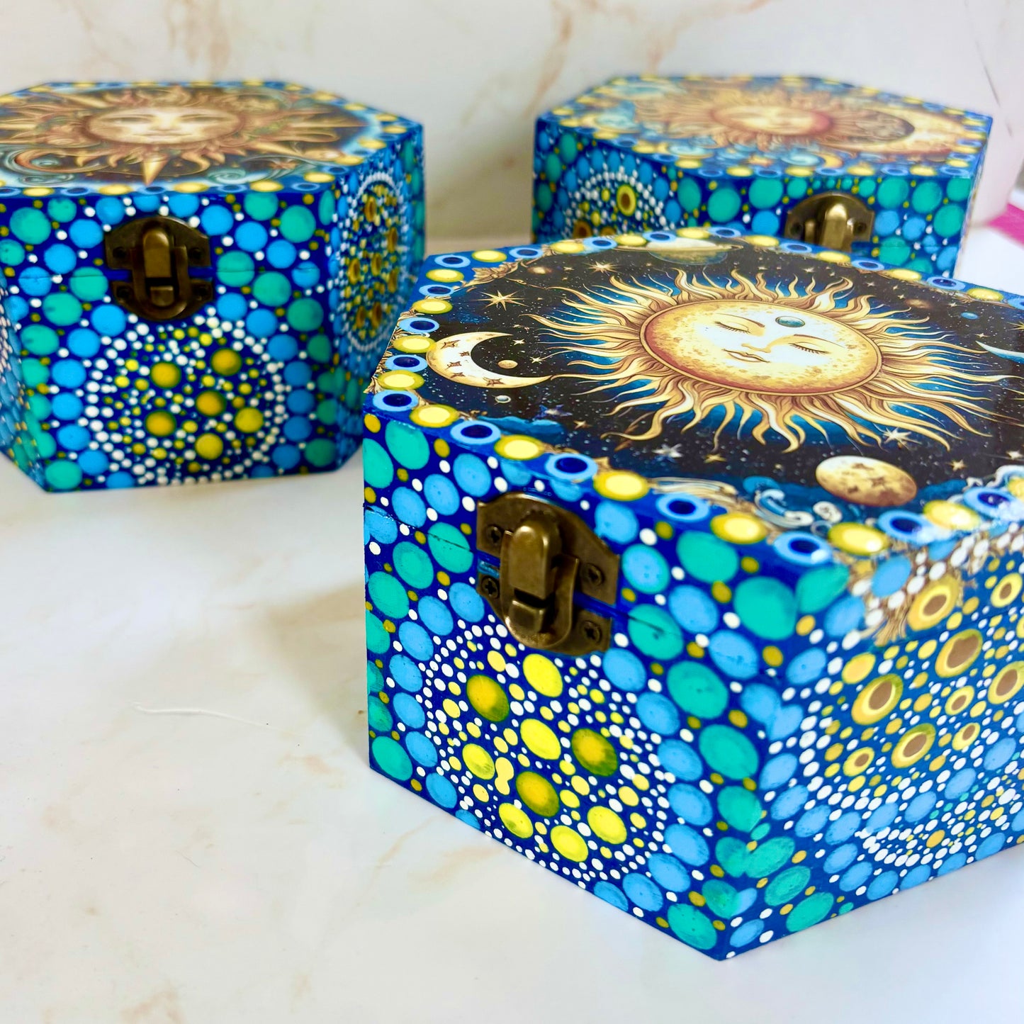 Celestial Sun Hand-Painted Storage Boxes