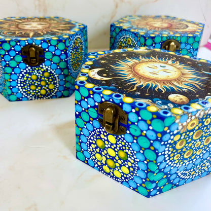 Celestial Sun Hand-Painted Storage Boxes