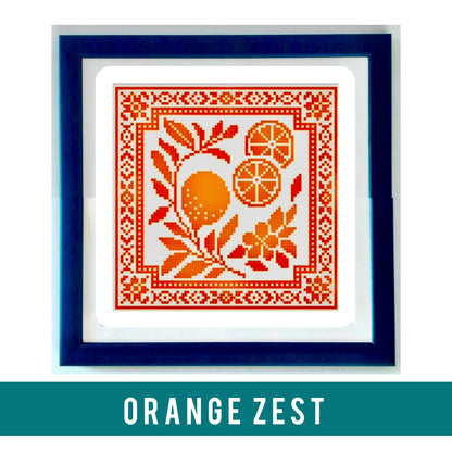 Orange Zest cross stitch pattern with citrus slices and leaves