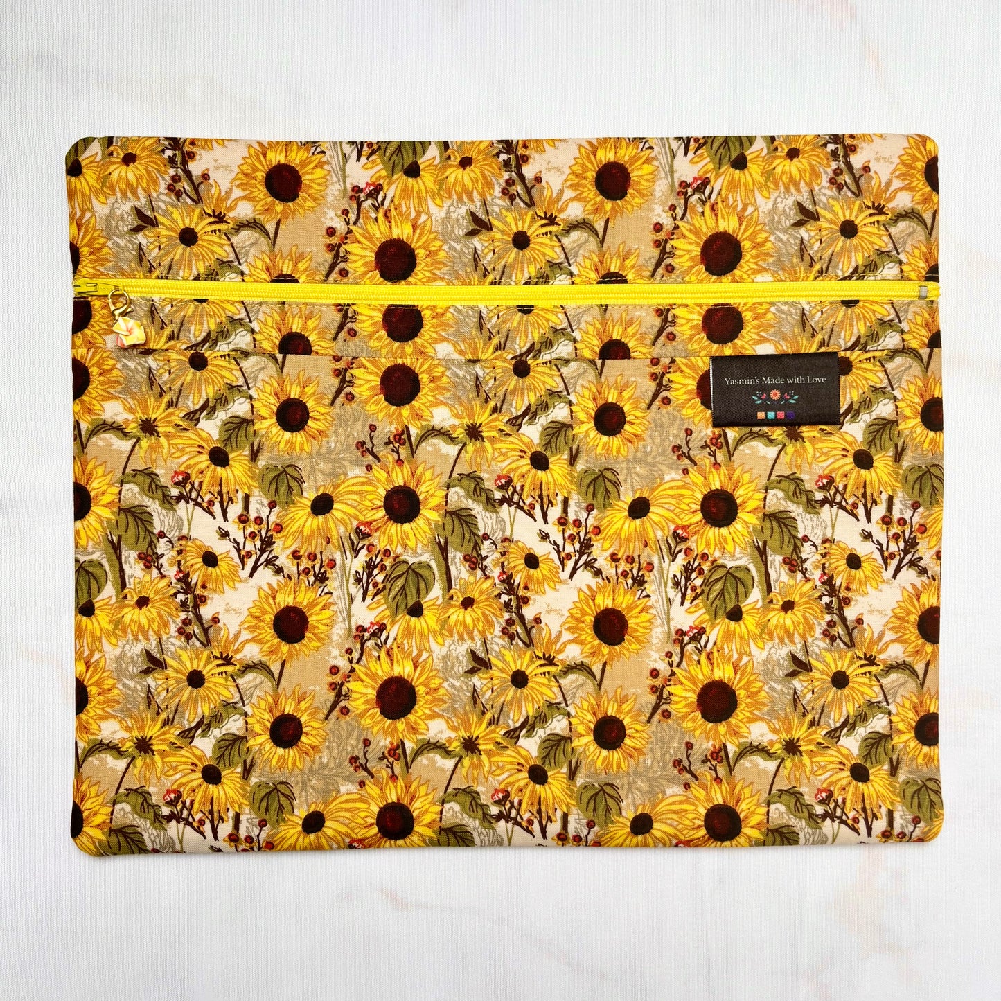 Sunflowers Project Bag 11×14 quilting cotton craft organiser