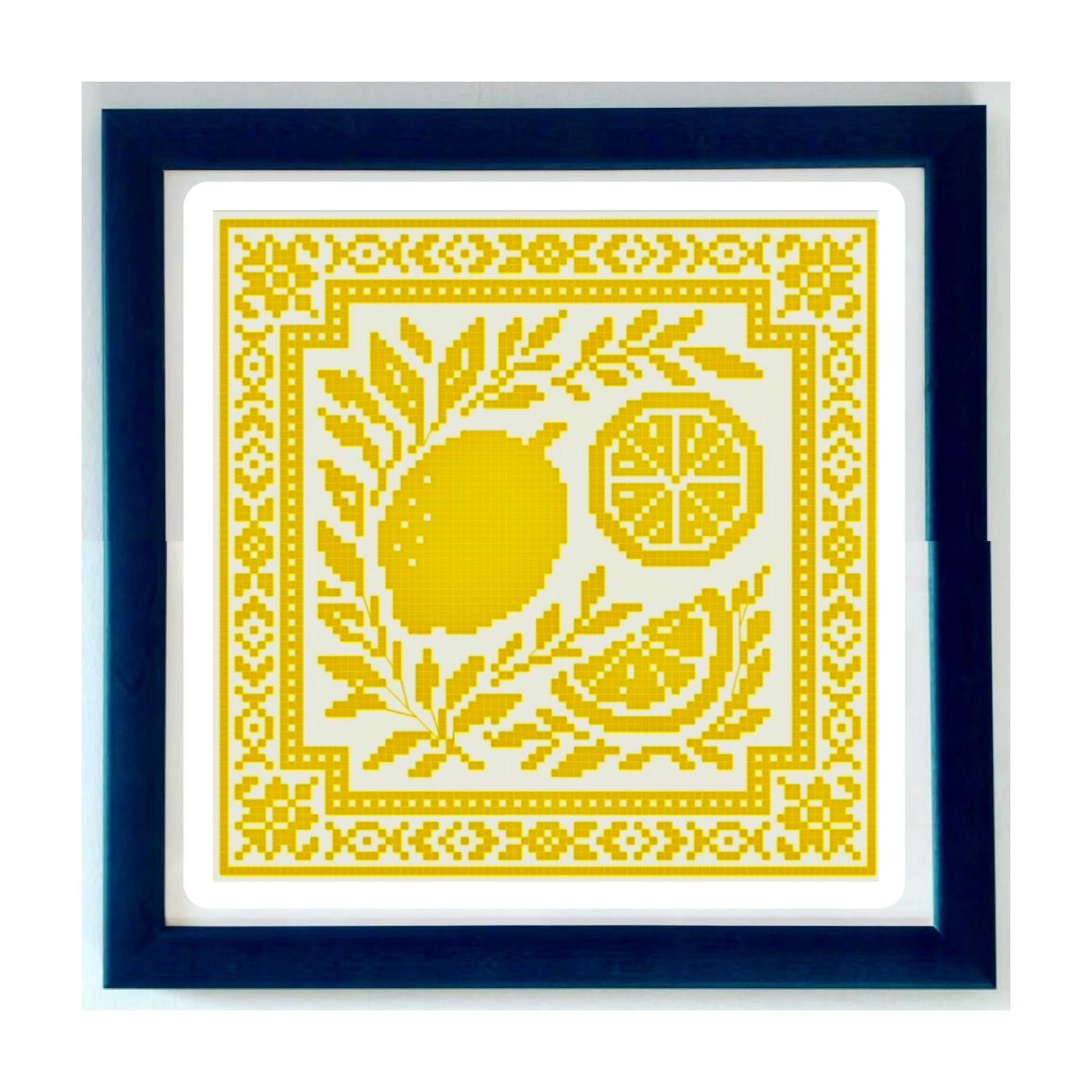 Lemon Study cross stitch chart with botanical citrus design