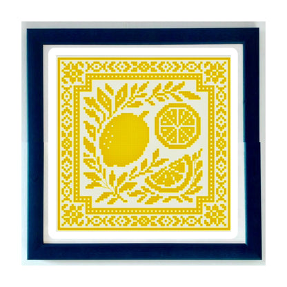 Lemon Study cross stitch chart with botanical citrus design