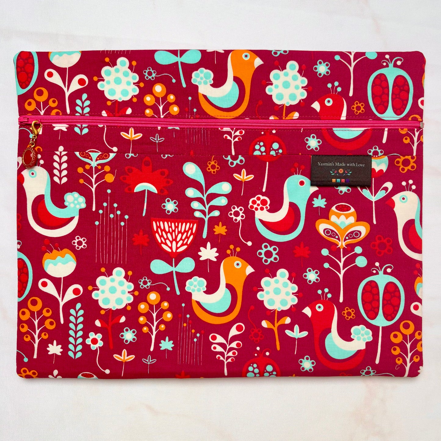 Folk Birds Project Bag- Size: 11'x14' (27.9cm x 35.6cm)