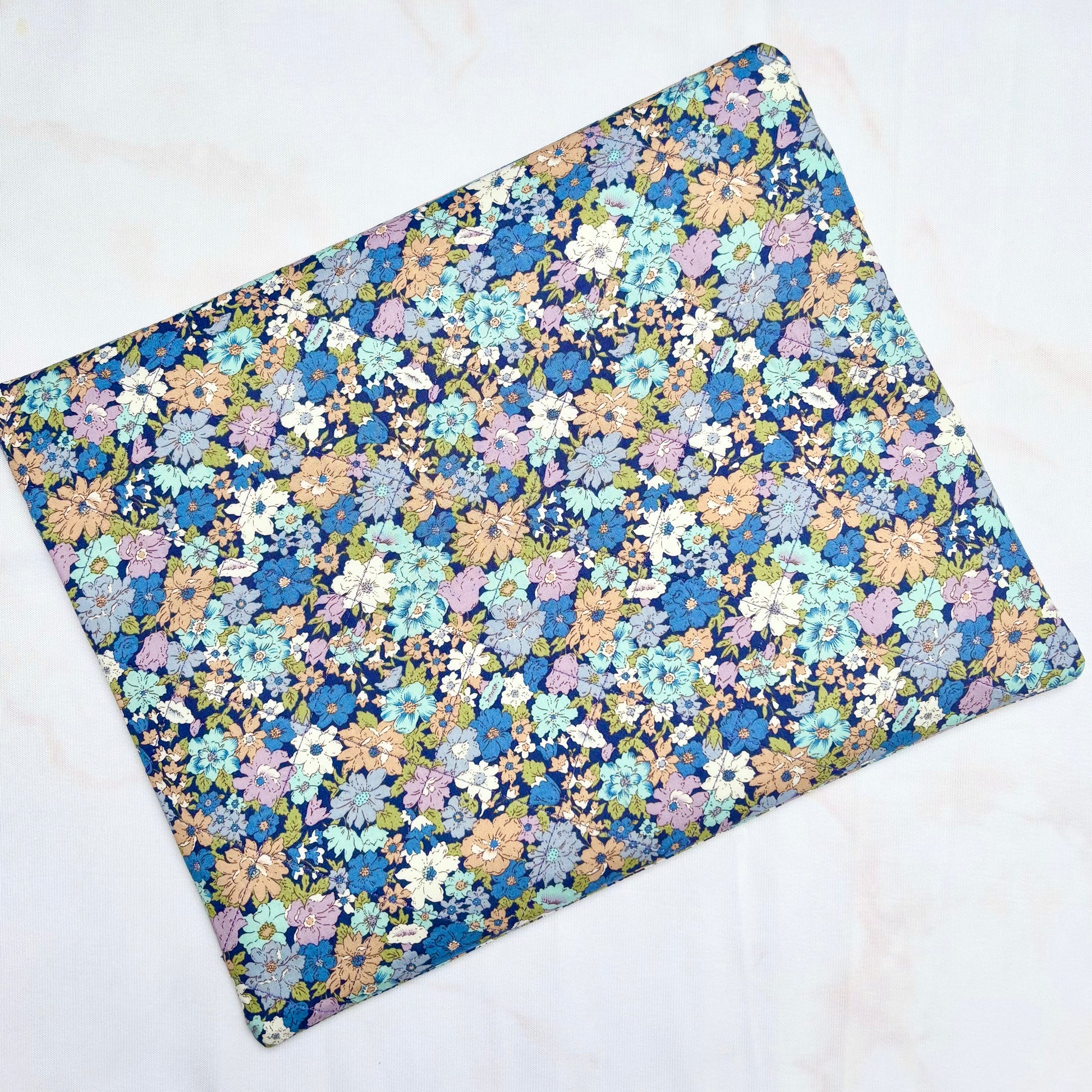 Blue Flowers Project Bag 11×14 quilting cotton craft organiser