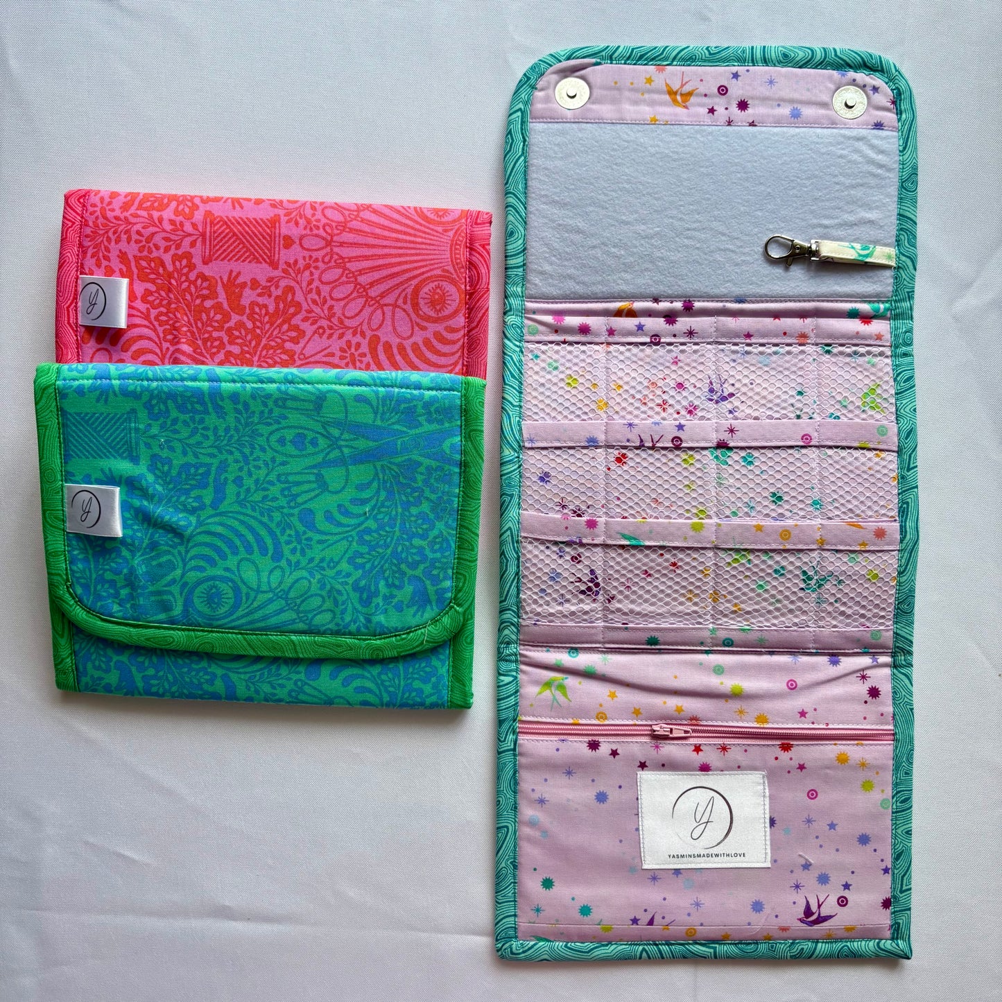 Interior view of the project keeper showcasing organized embroidery supplies