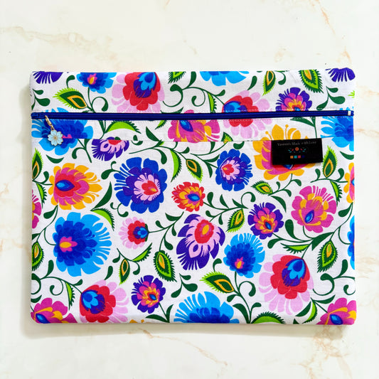Folk Floral Project Bag 11"×14" (27.9cm × 35.6cm)