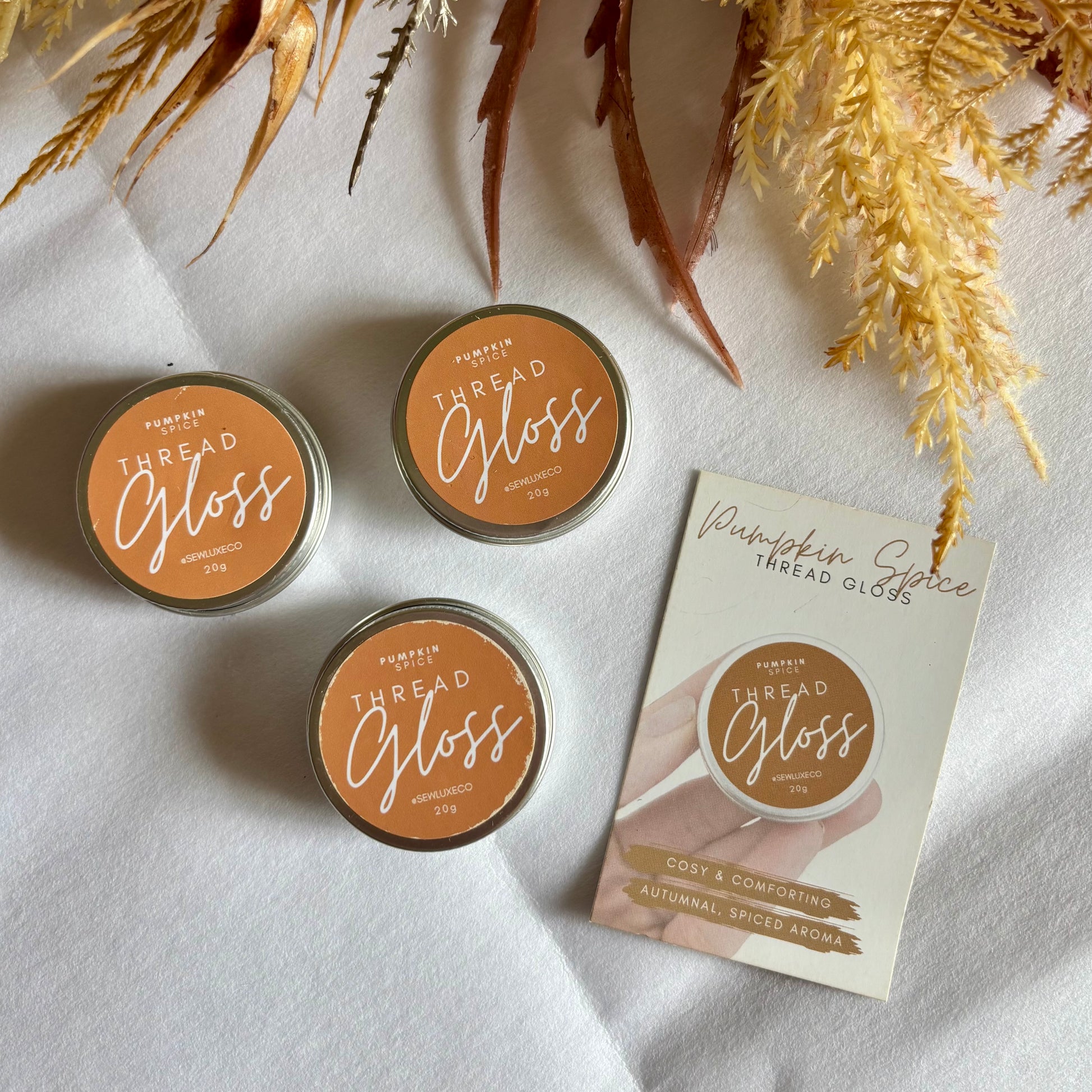 Pumpkin spice scented thread gloss tin for embroidery
