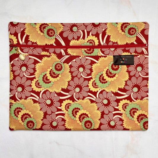 Dutch Heritage Red & Yellow Flowers Project Bag 11×14 quilting cotton craft organiser