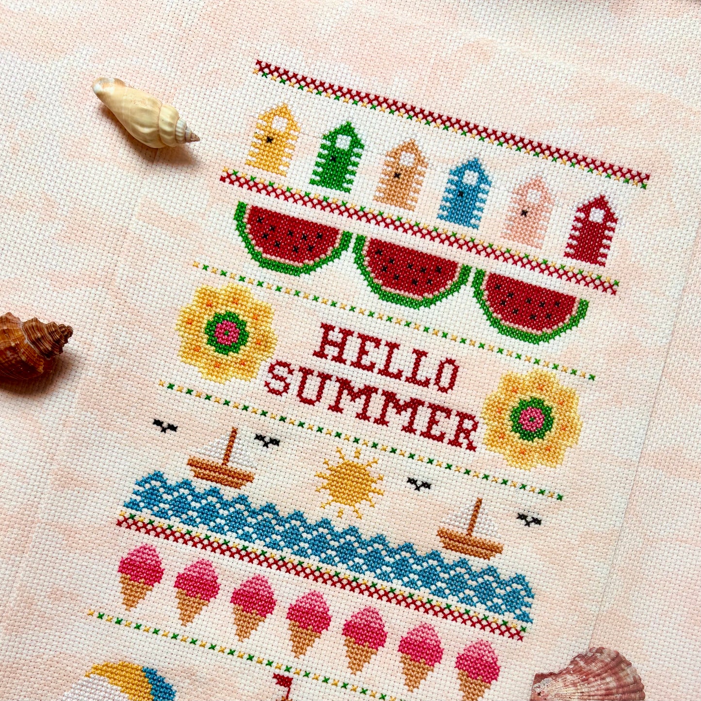 Hello Summer Band Sampler Cross-stitch Chart