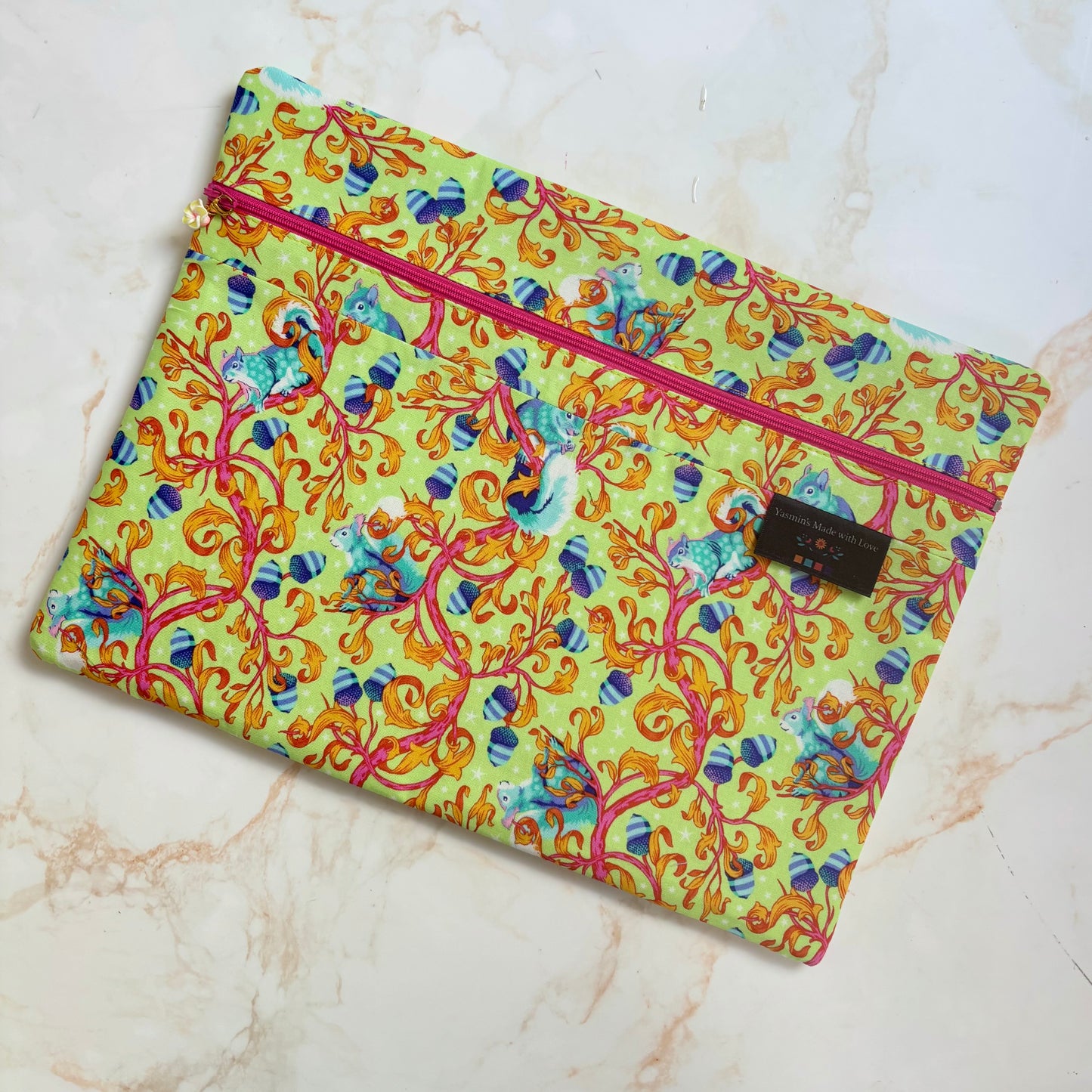 Tiny Beasts Yellow Squirrel Project Bag 11’x14’ (27.9cm x 35.6cm)
