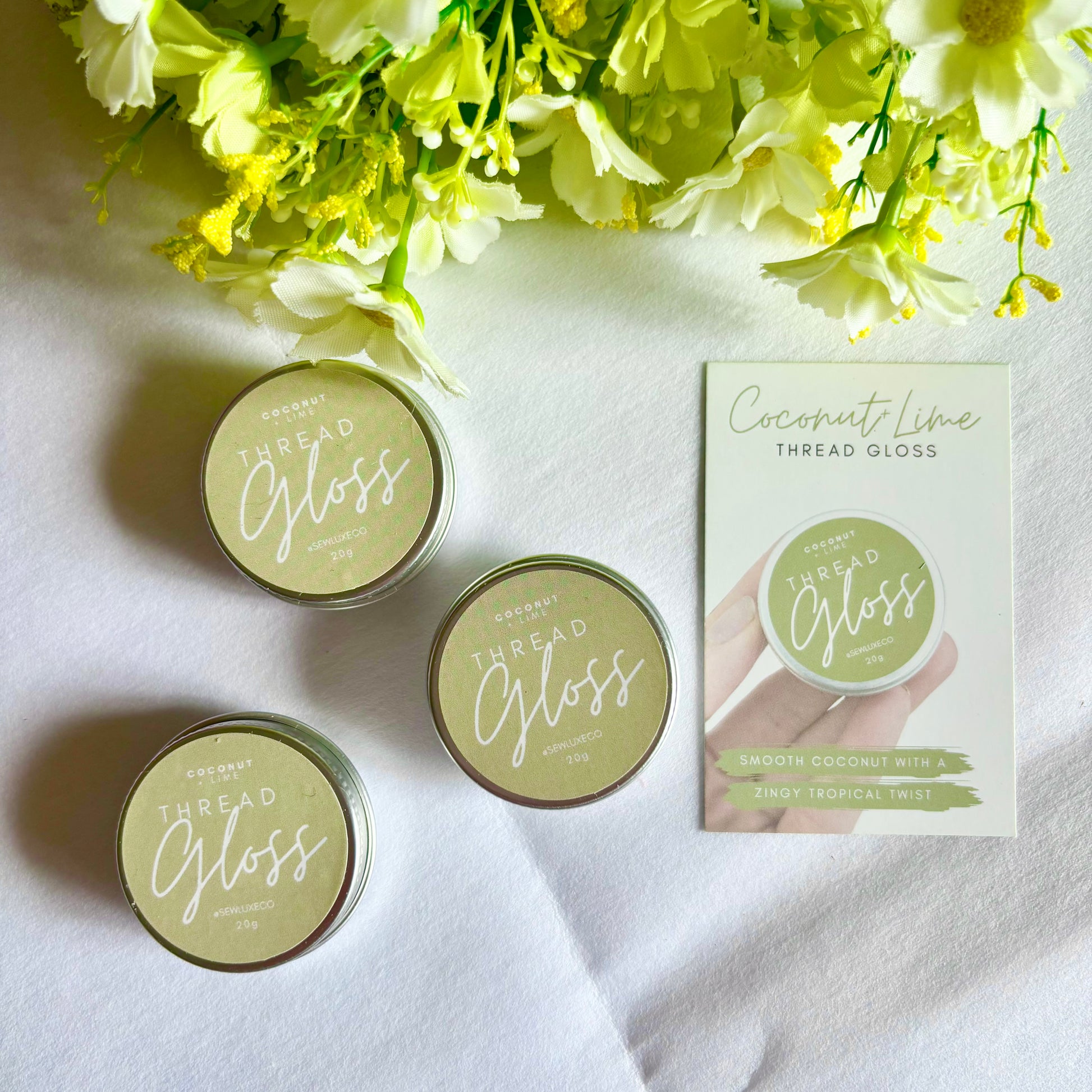 Coconut Lime Thread Gloss tin with embroidery floss