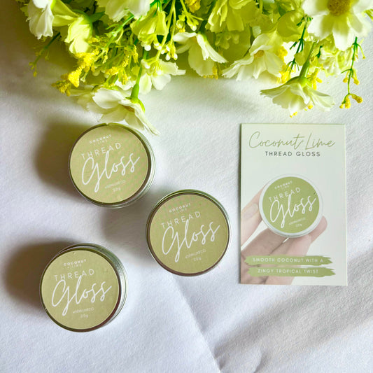 Coconut Lime Thread Gloss tin with embroidery floss