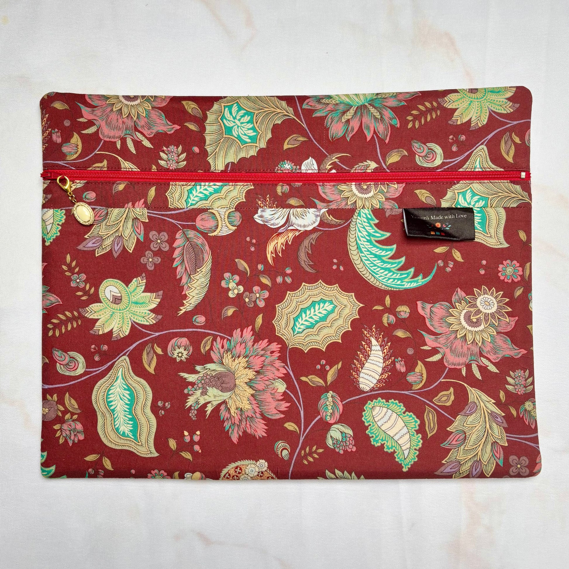 Dutch Heritage Burgundy Floral Project Bag 11×14 quilting cotton craft organiser