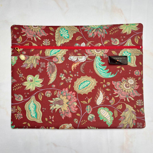 Dutch Heritage Burgundy Floral Project Bag 11×14 quilting cotton craft organiser