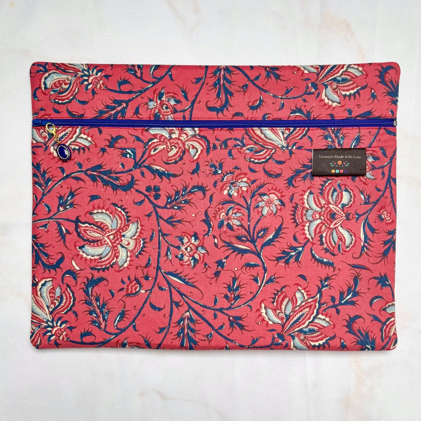 Dutch Heritage Pink & Blue Flowers Project Bag 11×14 quilting cotton craft organiser