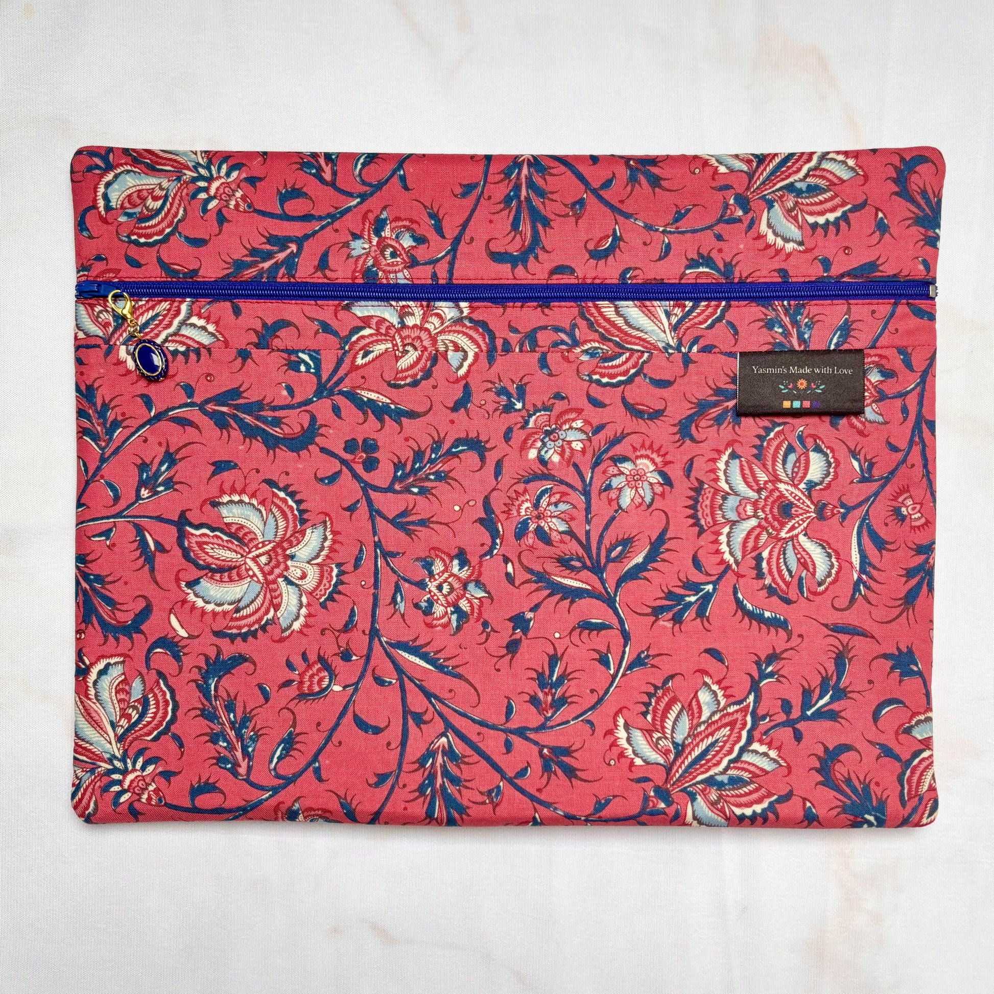 Dutch Heritage Pink & Blue Flowers Project Bag 11×14 quilting cotton craft organiser