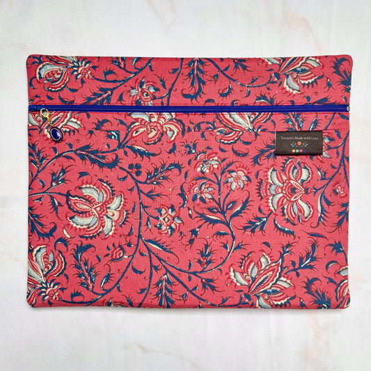 Dutch Heritage Pink & Blue Flowers Project Bag 11×14 quilting cotton craft organiser