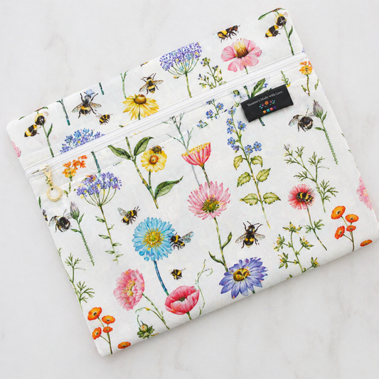 PRE ORDER: Bumblebees & Flowers Project Bag 11’x14’ (27.9cm x 35.6cm)