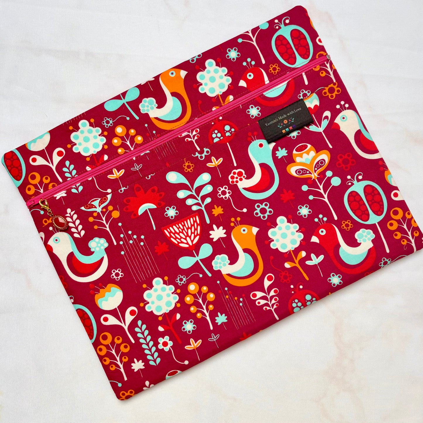 Folk Birds Project Bag- Size: 11'x14' (27.9cm x 35.6cm)