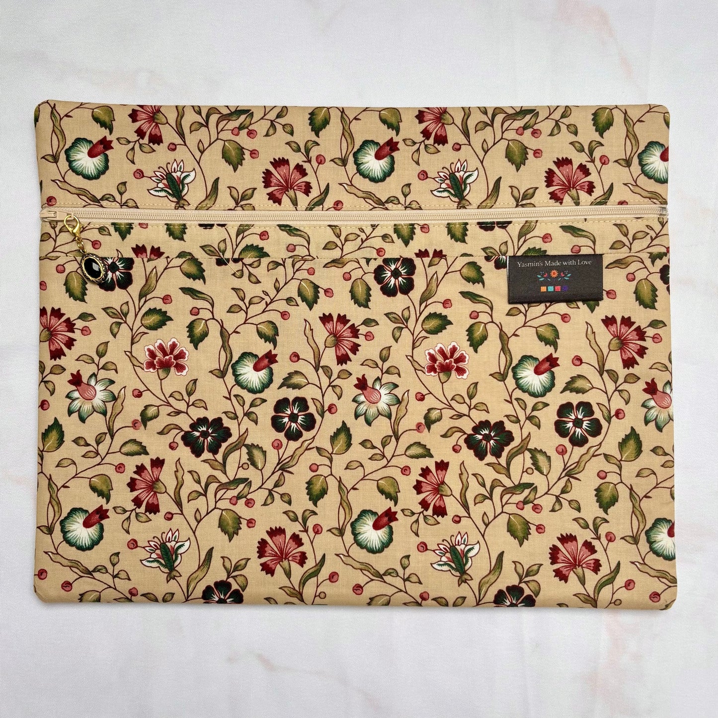 Dutch Heritage Pink & Blue Flowers Project Bag 11×14 quilting cotton craft organiser
