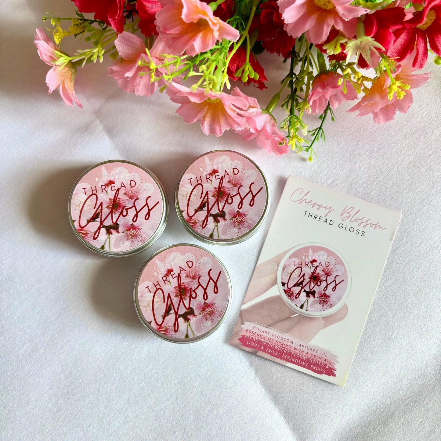 Cherry blossom scented thread gloss for embroidery
