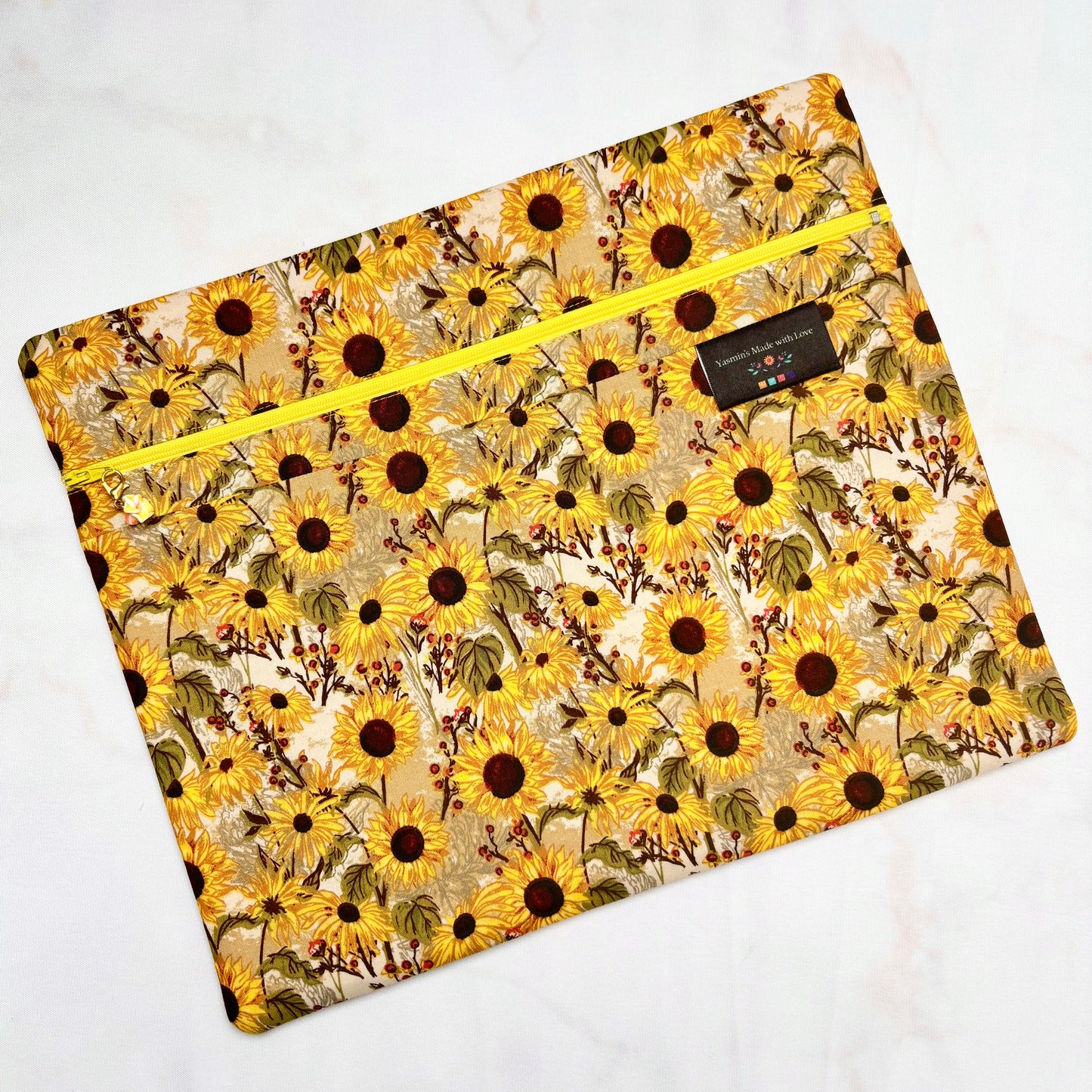 Sunflowers Project Bag 11×14 quilting cotton craft organiser
