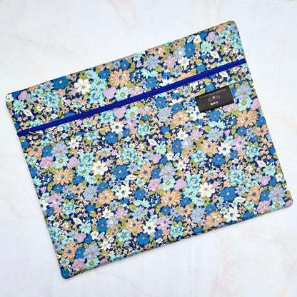 Blue Flowers Project Bag 11×14 quilting cotton craft organiser