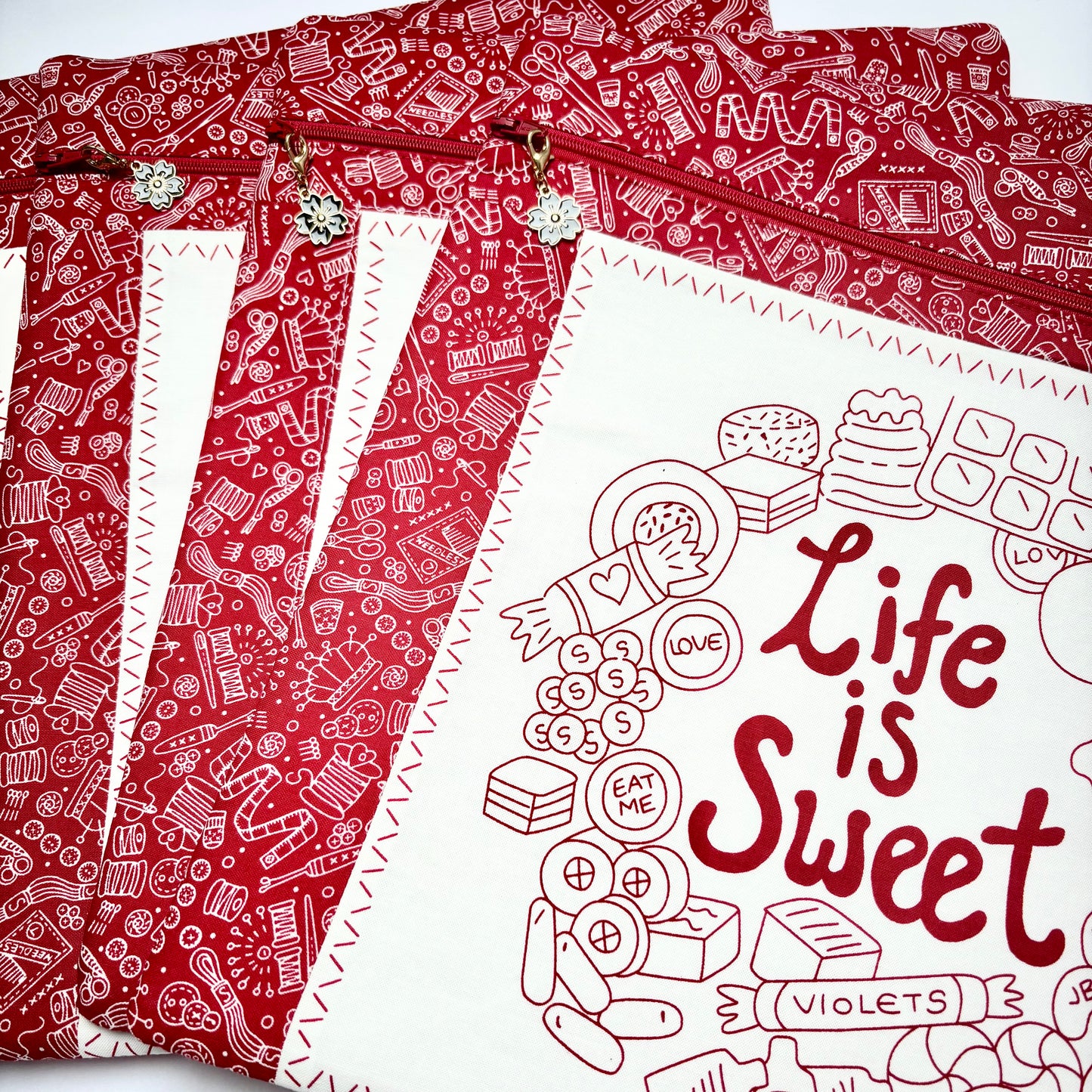 Large craft storage pouch with Say It With a Stitch fabric – handmade