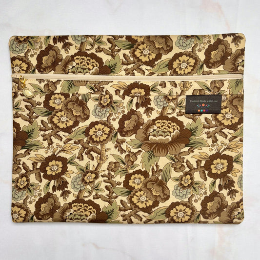 Dutch Heritage Brown Flowers Project Bag 11×14 quilting cotton craft organiser