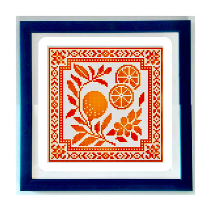 Orange Zest cross stitch pattern with citrus slices and leaves