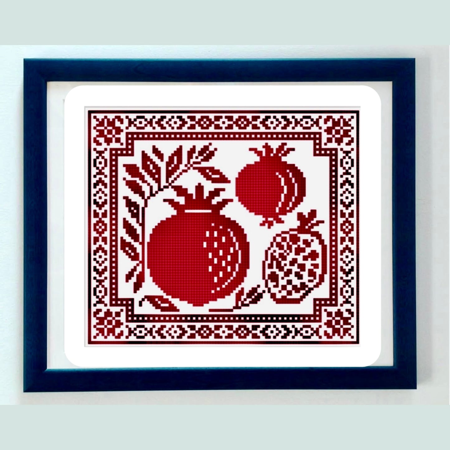 Fruit of the Gods cross stitch chart featuring pomegranate design