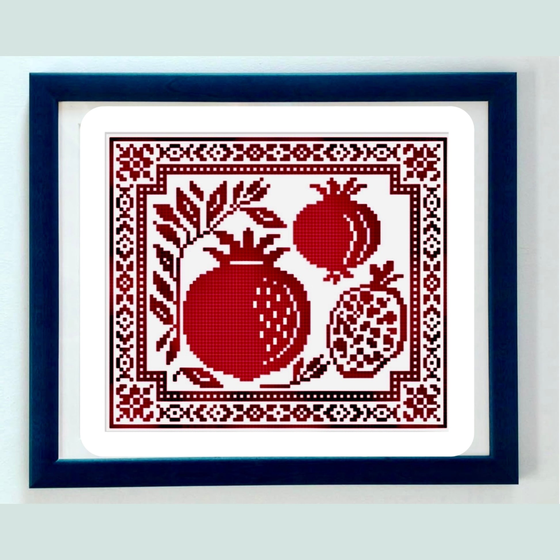 Fruit of the Gods cross stitch chart featuring pomegranate design
