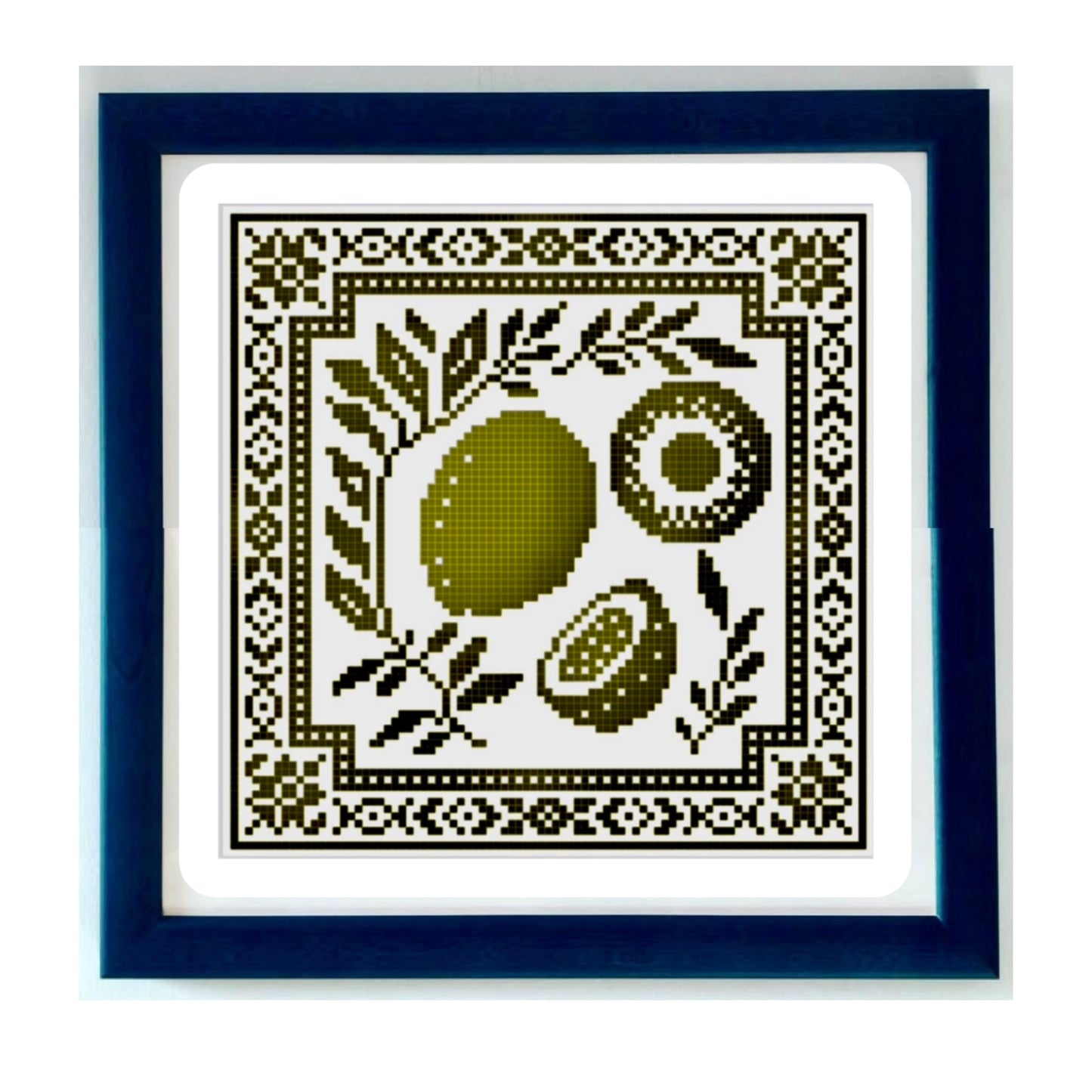 Kiwi Kisses cross stitch pattern with green kiwi slices