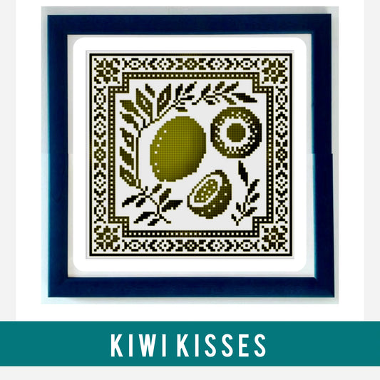Kiwi Kisses cross stitch pattern with green kiwi slices
